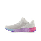 Fresh Foam Arishi v4 Bungee Lace with Top Strap - Grey Matter with Mid Century Pink and Lilac Glo - Kids