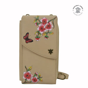 Leather Hand Painted Crossbody Phone Case - Flower Garden Almond (1173)