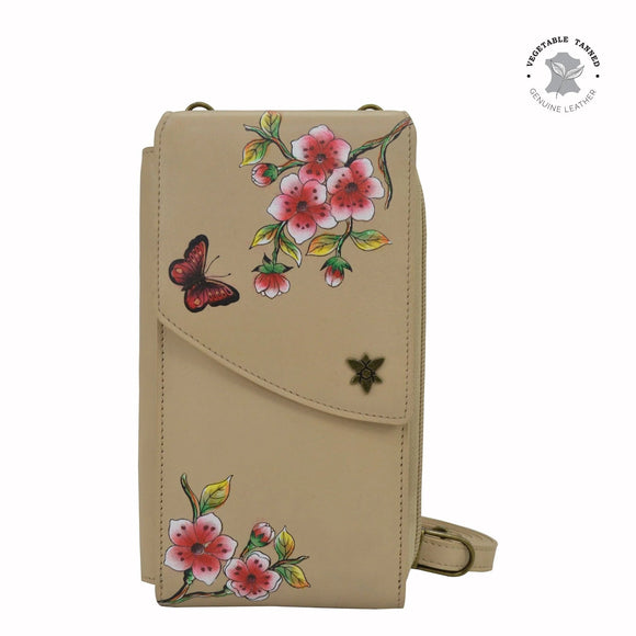 Leather Hand Painted Crossbody Phone Case - Flower Garden Almond (1173)