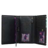 Leather Hand Painted Checkbook Clutch with RFID - Island Escape Black (1153)