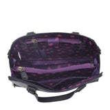 Leather Hand Painted Wide Organizer Satchel - Hummingbird Black (695)